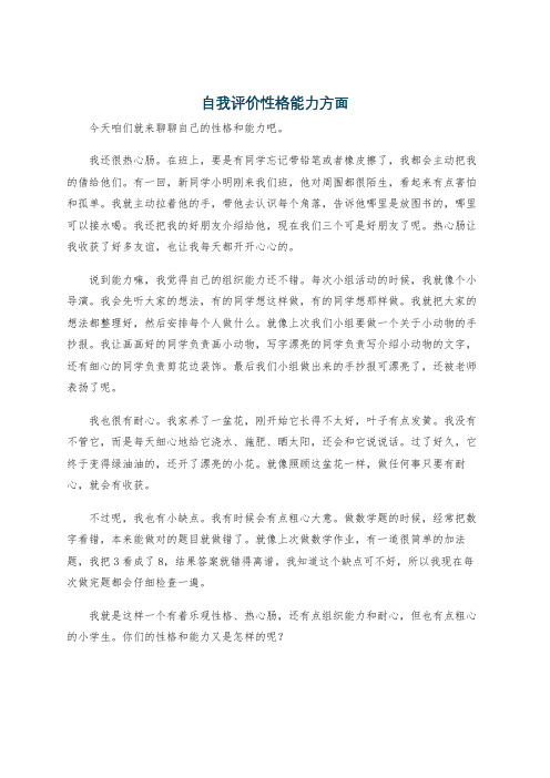 自我评价性格能力方面