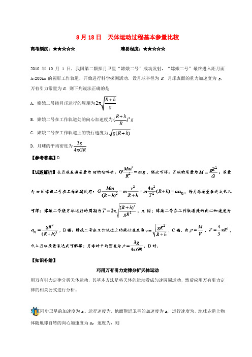 2018年高考地理一轮复习每日一题天体运动过程基本参量比较新人教版