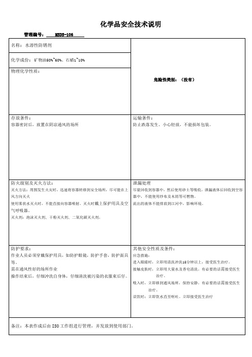 MSDS-106 水溶性防锈剂