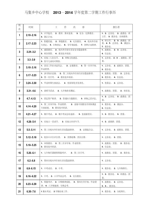 2014至2015学年度第二学期学校工作行事历