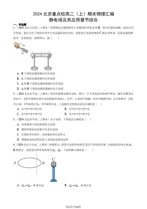 2024北京重点校高二(上)期末物理汇编：静电场及其应用章节综合