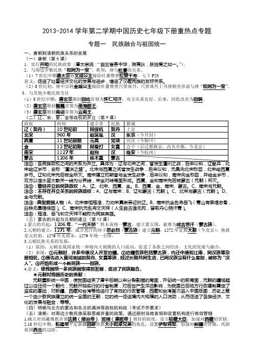 中国历史七年级下册重热点专题复习：人教新课标