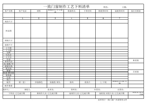 铝合金门窗工艺下料清单表格