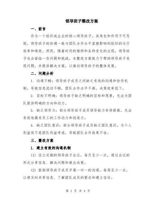 领导班子整改方案