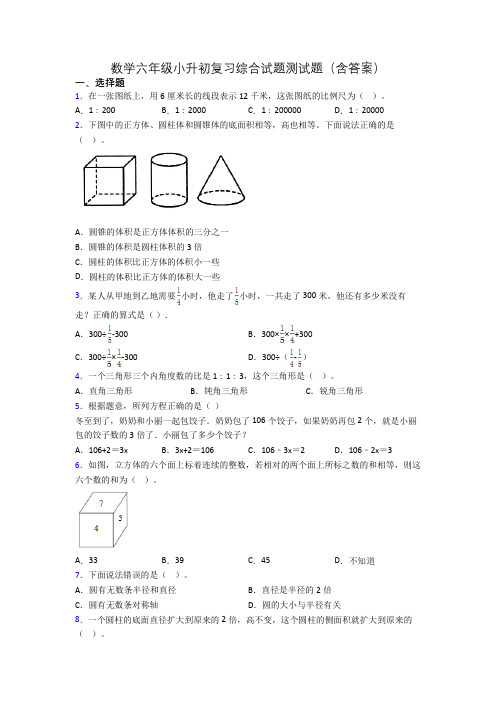 数学六年级小升初复习综合试题测试题(含答案)