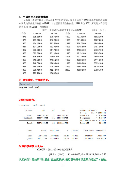 第二章 一元线性回归模型(Stata)