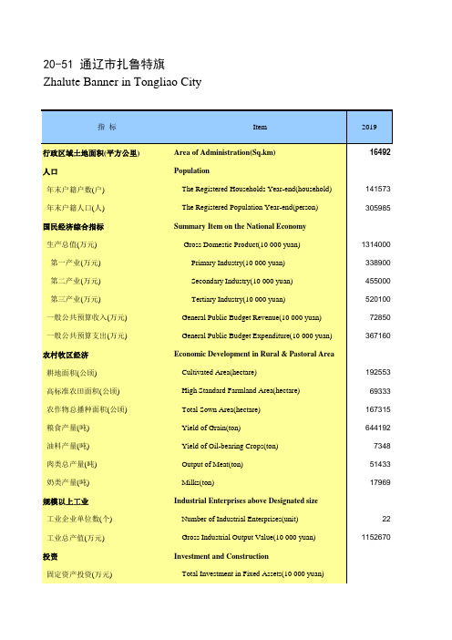 内蒙古统计年鉴2020社会经济发展指标：通辽市扎鲁特旗