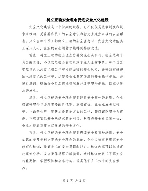 树立正确安全理念促进安全文化建设