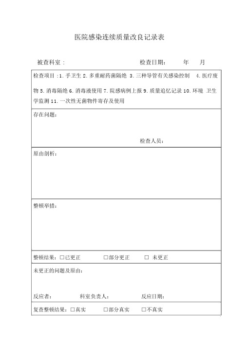 医院感染持续质量改进记录表