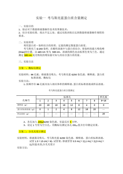 实验一 考马斯蛋白质含量测定