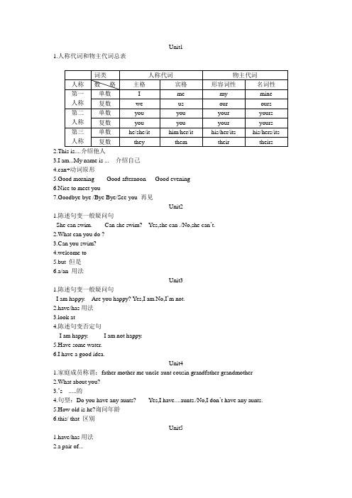 牛津版四年级英语上册知识点