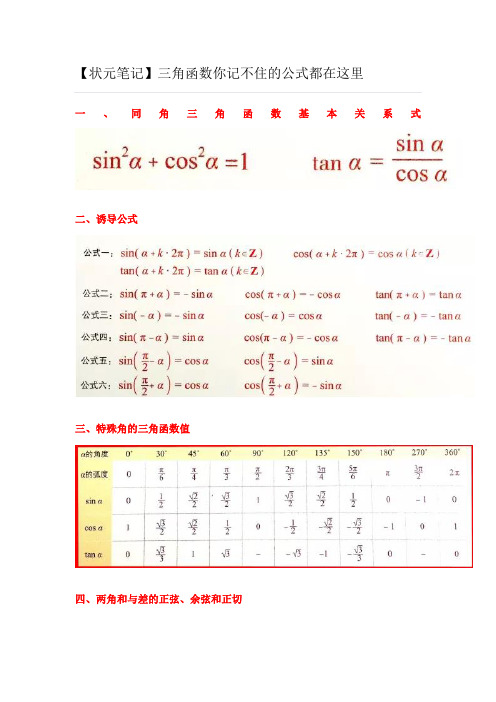 【状元笔记】数学——三角函数你记不住的公式都在这里