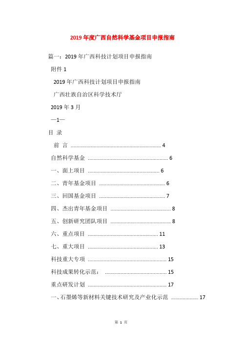 2019年度广西自然科学基金项目申报指南