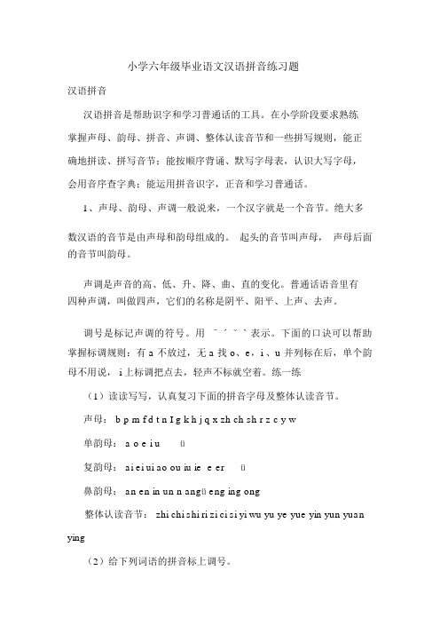 部编版小学六年级毕业语文汉语拼音练习题.doc