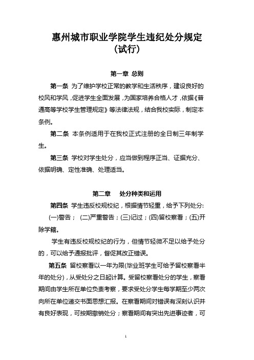 职业学院学生违纪处分规定