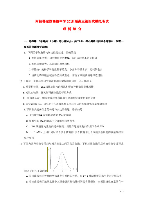 【精品试卷】内蒙古阿拉善左旗新新高三生物第四次模拟考试试题(无答案)