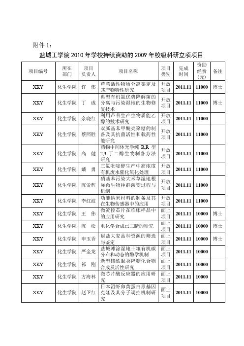 盐城工学院2010年学校持续资助的2009年校级科研立项项