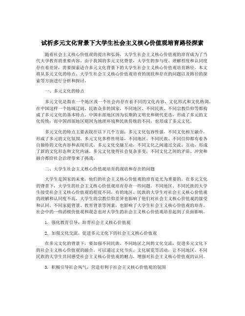 试析多元文化背景下大学生社会主义核心价值观培育路径探索