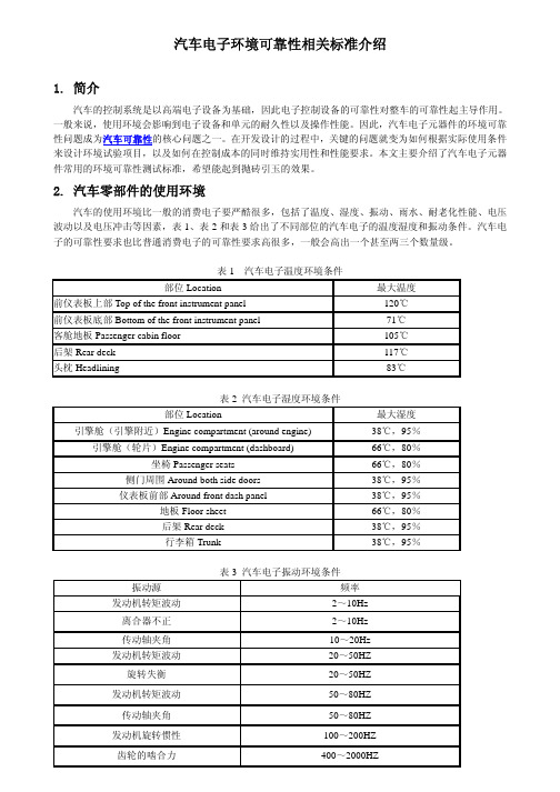 汽车电子环境可靠性标准