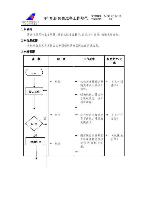 飞行机组预先准备工作规范