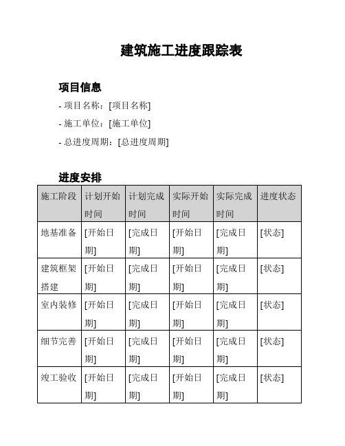 建筑施工进度跟踪表