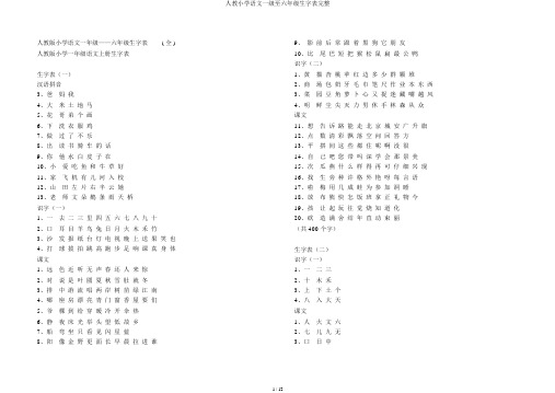 人教小学语文一级至六年级生字表完整