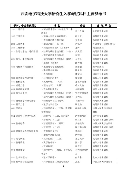 西安电子科技大学研究生入学考试科目主要参考书