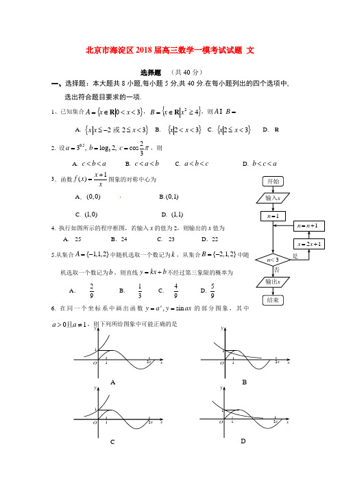 最新-北京市海淀区2018届高三数学一模考试试题 文 精