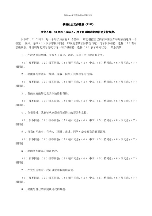 领悟社会支持量表(PSSS)