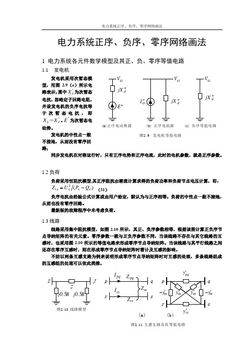 电力系统正序、负序、零序网络画法