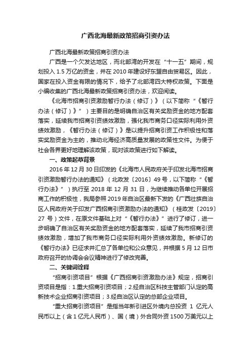 广西北海最新政策招商引资办法