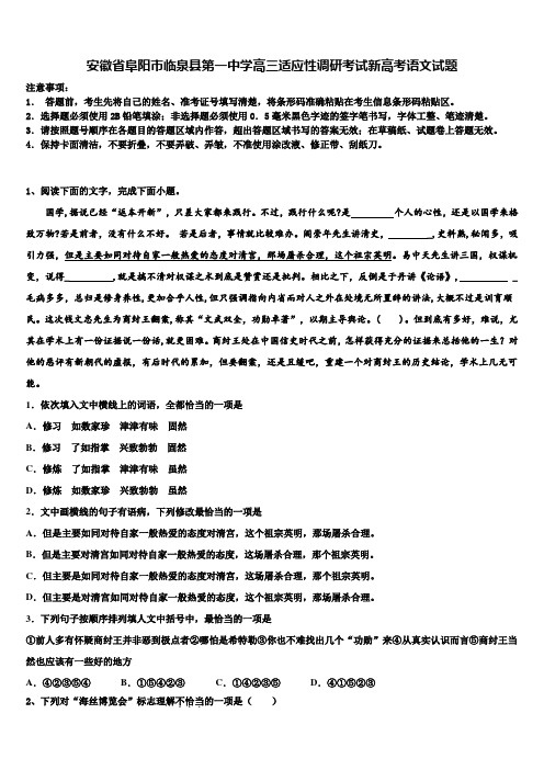 安徽省阜阳市临泉县第一中学高三适应性调研考试新高考语文试题及答案解析