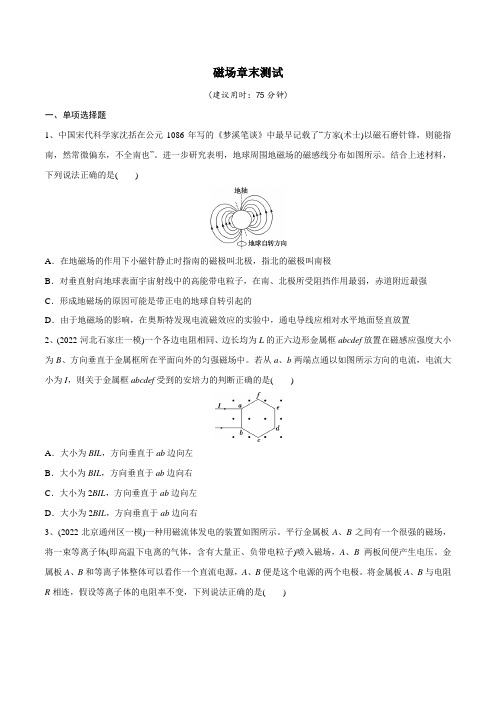 磁场章末测试(原卷版+解析)