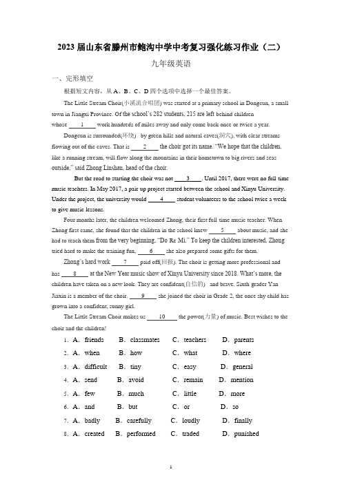 山东省滕州市鲍沟中学2023年中考复习强化练习作业(二)九年级英语试题