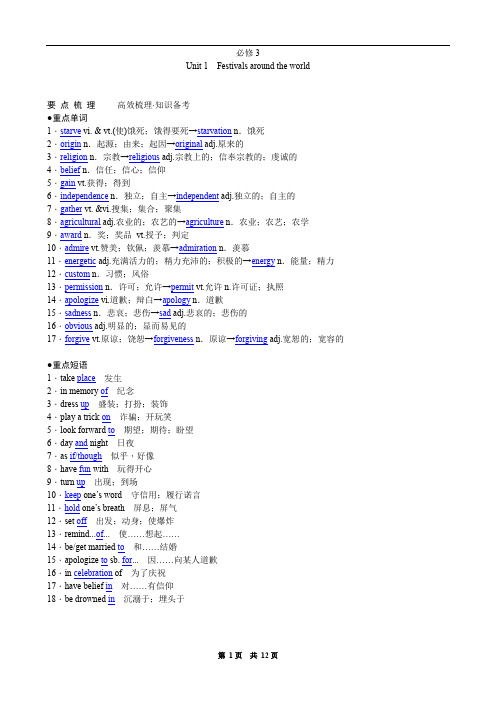 必修3 Unit 1知识点解析及练习剖析