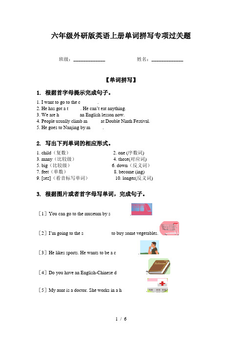 六年级外研版英语上册单词拼写专项过关题