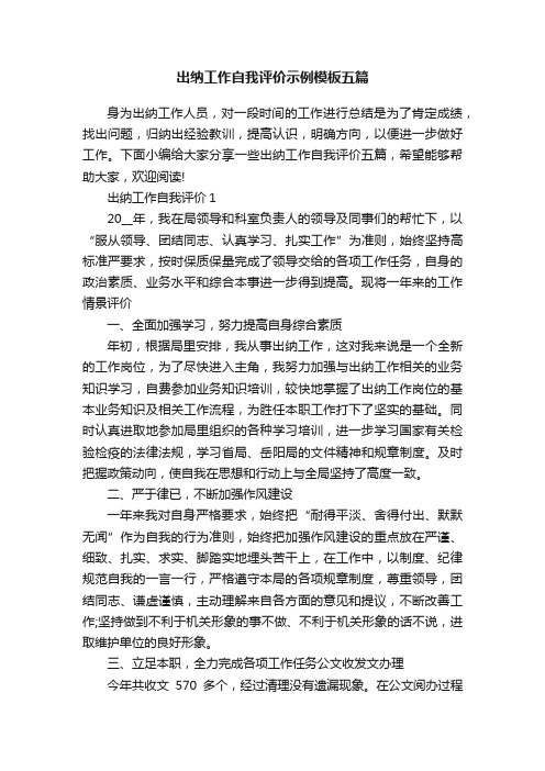 出纳工作自我评价示例模板五篇