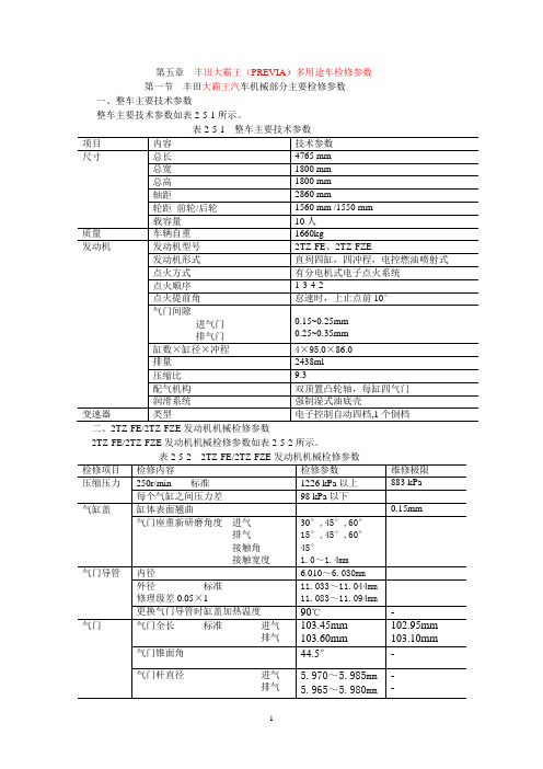 丰田大霸王检修参数