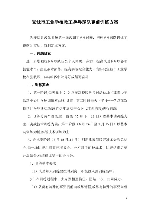 乒乓球队训练方案