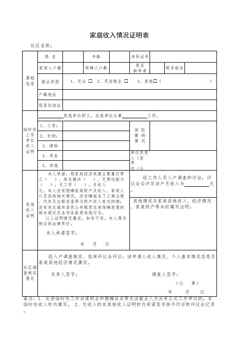 工作收入证明(打临工、及无工作人员)