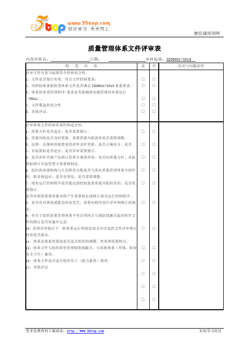 ISO9001-2015文件评审记录表