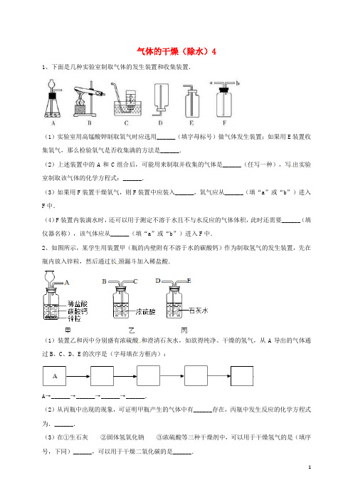 吉林省吉林市中考化学复习练习 气体的干燥(除水)4(无答案) 新人教版