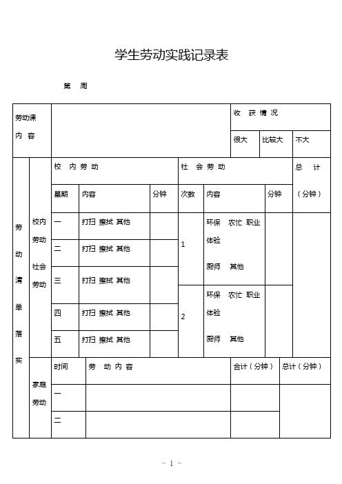 学生劳动实践记录表