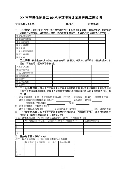 XX市环境保护局二00八年环境统计基层报表填报说明【模板】