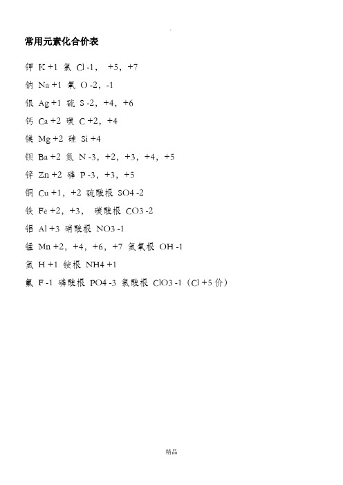 常用元素化合价表67573