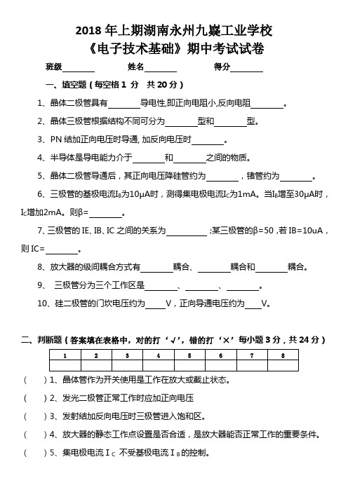 (完整版)电子技术试卷与答案