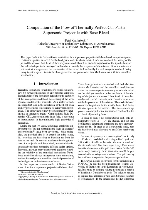 Computation of the Flow of Thermally Perfect Gas Past a Supersonic Projectile with Base Ble