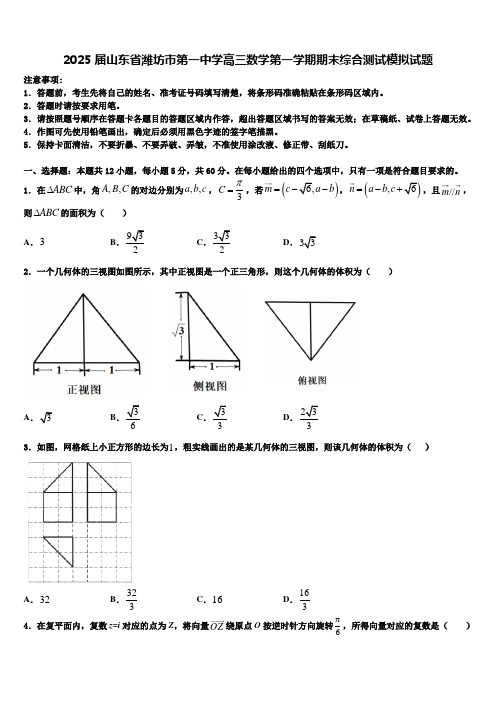 2025届山东省潍坊市第一中学高三数学第一学期期末综合测试模拟试题含解析