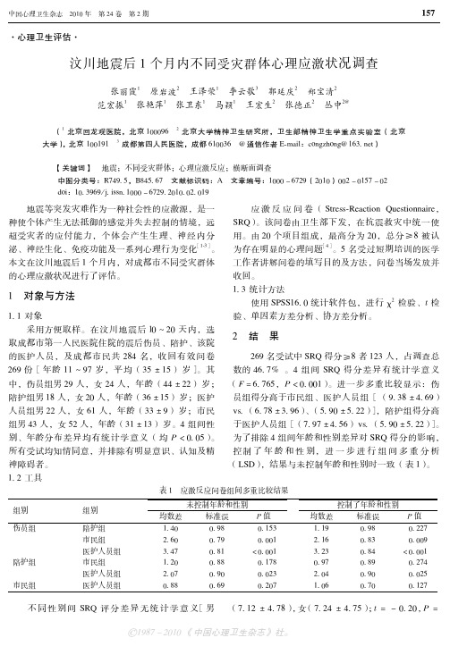 汶川地震后1个月内不同受灾群体心理应激状况调查