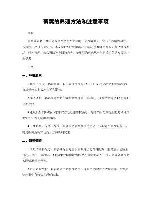 鹌鹑的养殖方法和注意事项